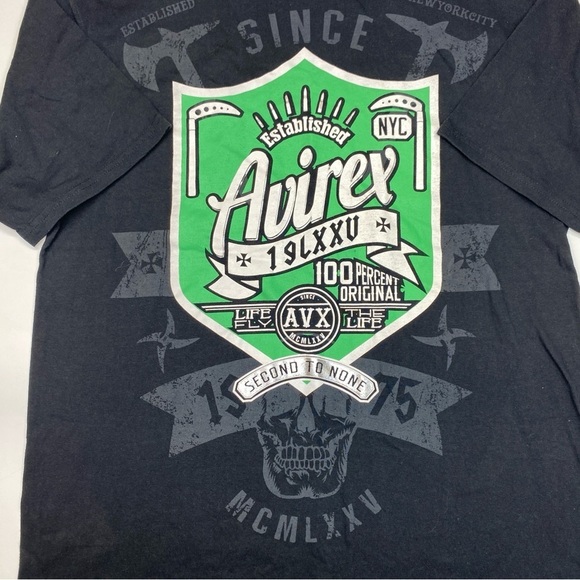 Vintage black avirex y2k 2000s Shirt size 2XL  Established 1975 With Skull - Picture 3 of 9
